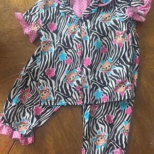 Kids Zebra Print Pajama Set with Pink Accents